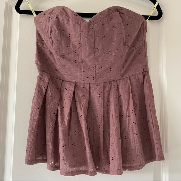 🆕 Bardot Eyelet Floral Flared Peplum Strapless Bustier Corset Tank Top - Picture 1 of 3